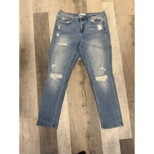 Flying Monkey Jeans Womens 29 Blue Distressed Straight Leg Denim Ripped Raw Hem